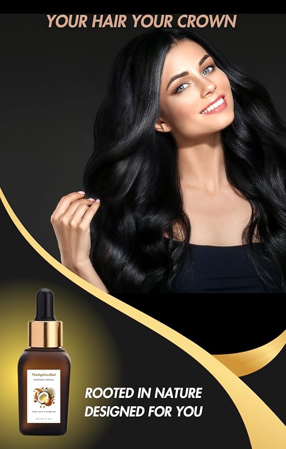 The Ageless Box Ayurvedic Hair Oil Serum – Reduces Hair Fall, Tames Frizz & Curls, Strengthens Roots & Supports Hair Growth – Amla, Argan, Bhringraj & Rosemary Blend – Vegan, Cruelty-Free – 50ml