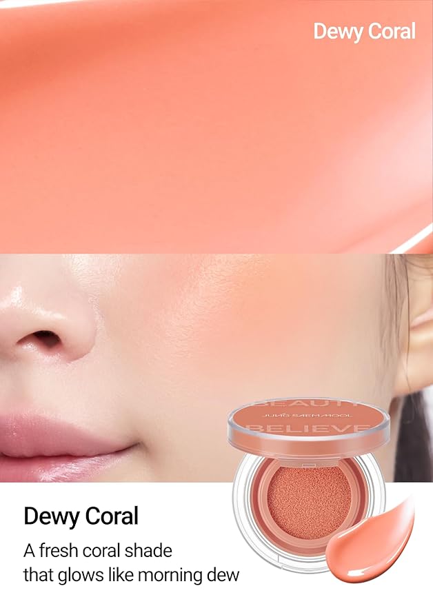 JUNG SAEM MOOL Artist Cushion Blush | Easy to Blend with Puff, Buildable Liquid Blush for Cheeks with a Dewy & Natural Finish, Korean Makeup (Dewy Coral)