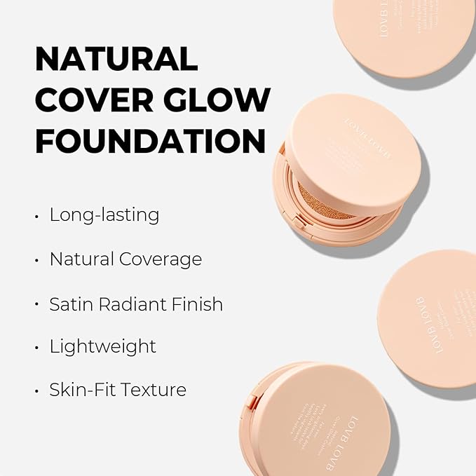 LOVB LOVB Natural Cover Glow Cushion Foundation | Satin Radiant Finish | Korean Foundation Makeup | Long-Lasting Natural Coverage | for All Skin Types 0.42 oz. (21P Porcelain Ivory)