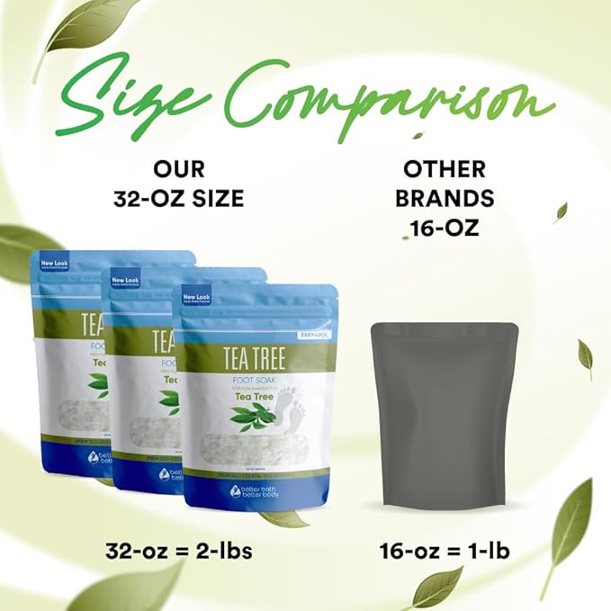 Tea Tree Foot Soak (3-Pack) Epsom Salt with Natural Tea Tree, Lavender and Eucalyptus Essential Oils Plus Vitamin C in BPA Free Pouch 6-Lbs Total