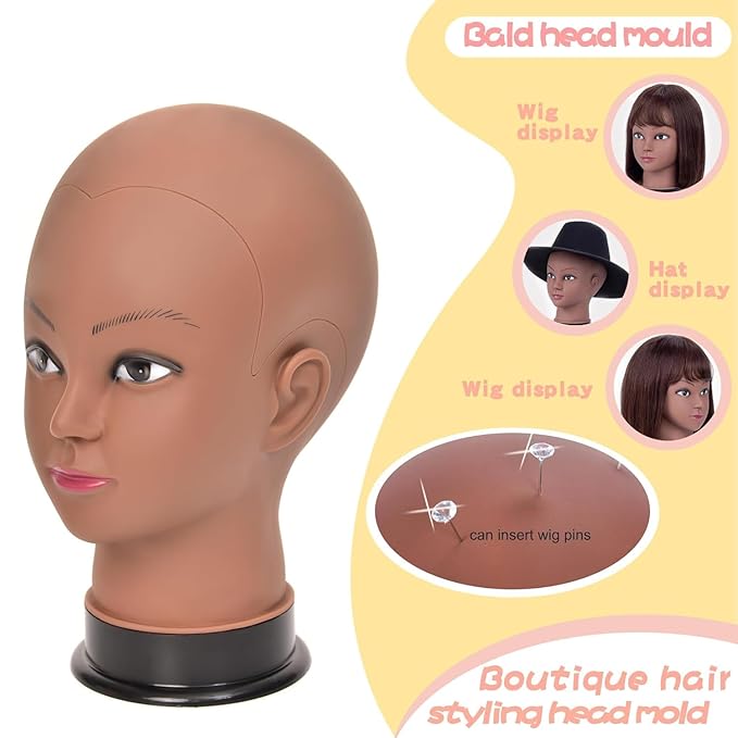 Bald Female Mannequin Head 22 Inches Big Head Circumference Makeup Training Head Wig Head Professional Cosmetology for Wig Making and Display Hat Helmet Glasses Display Head Model with Clamp Stand