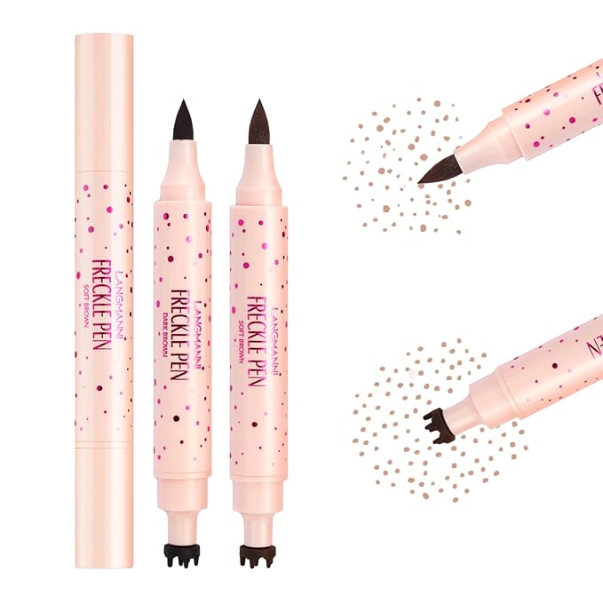 Jolilab Freckle Pen 3-in-1: Dual-Ended Stamp & Precision Tip (Eyeliner/Brow Pencil), 2 Shades Soft Brown/Dark Brown, Waterproof Long-Lasting Smudge-Proof Compact On-the-Go Makeup(SOFT&DARK)