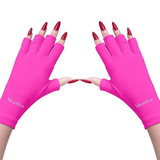 MelodySusie UV Gloves for Gel Nail Lamp, Professional Protection Gloves for Manicures, Nail Art Skin Care Fingerless Glove Protect Hands (Neon Pink)