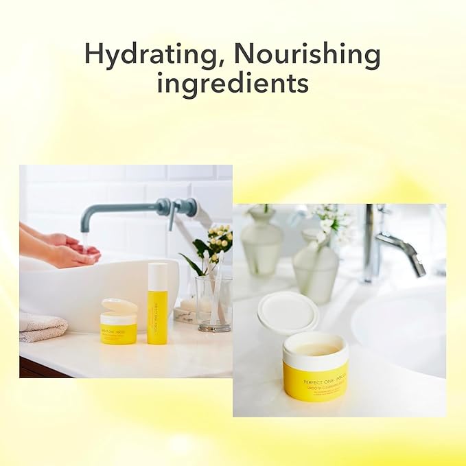 PERFECT ONE FOCUS Smooth Cleansing Balm Makeup Remover–Gentle Face Cleanser Makeup Cleansing Balm that Melts Away Makeup, Deep Pore Cleanser–Moisturizing Face Balm for All Skin Types, 2-Pack 75g x 2)