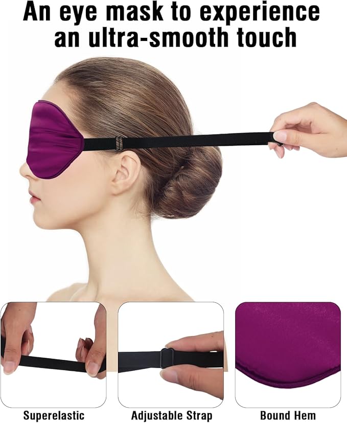 Silk-Sleep-Mask Eye-Mask Eye-Cover Eyeshade - 100% Silk Soft Adjustable Strip(Black+Dark Blue+Purple)