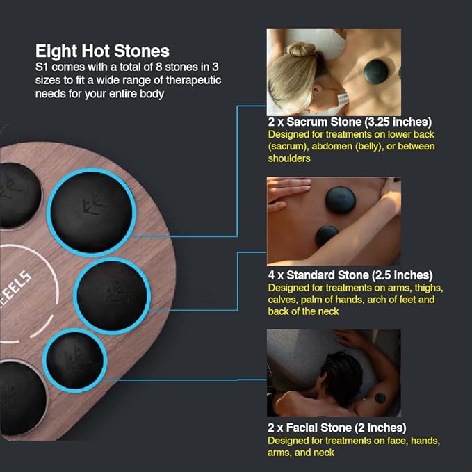 Electric Hot Stones Massager, Christmas Gifts, S1 Back Spa Massage, 8-Piece Hot Stones Massage Set with Warmer, 100ml Aromatherapy Massage Oil, Birthday Gifts for Women, Back Pain Relieve