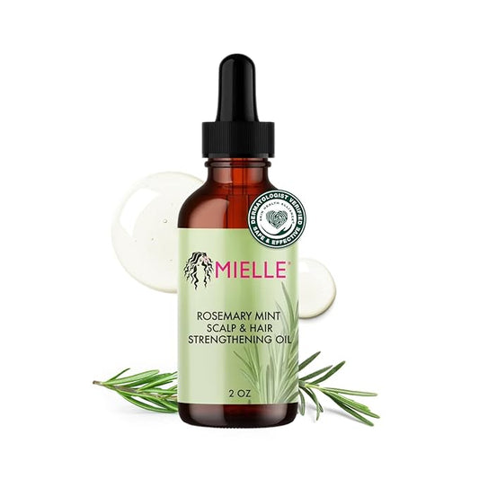 Mielle Organics Rosemary & Mint Hair Oil - Strengthening Biotin Oil Infused Frizzy & Damaged Hair Care - Split Ends & Dry Scalp Treatment to Support Longer, Healthier Strands, 2oz