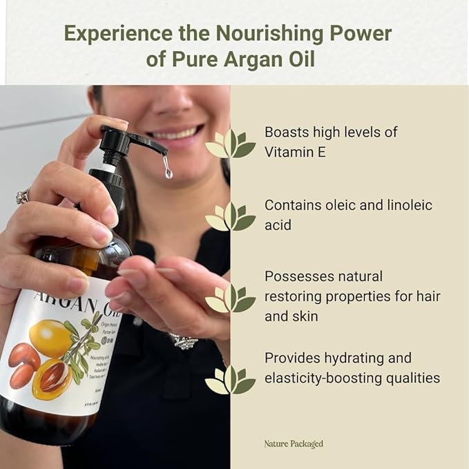 Nature Packaged Argan Oil for Hair Growth Oil 1 Gallon (Aceite de Argan) - 100% Pure Cold Pressed Moroccan Oils - Suitable for Colored & Damaged Hair, Face, Body Oils, Nail & Scalp