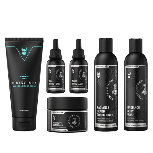The Complete Beard Growth Kit by Beard Struggle - Mens Grooming Kit with Balm, Mask, Conditioner, Wash & Oils - Viking Storm, Silver Collection