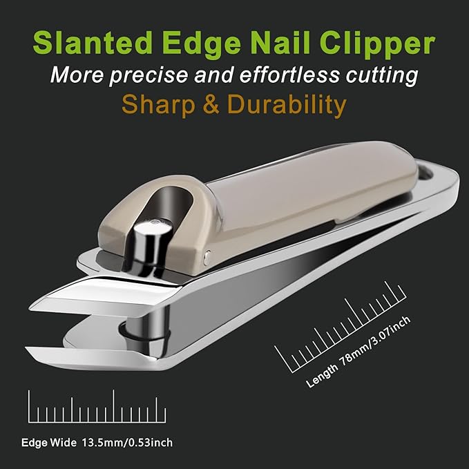 Slanted Pointed Ingrown Nail Clippers,Slanted Edge Blades for Thick Fingernails and Toenails,Angled Toenail Clippers with Non Slip Handle,Cuticle Trimmer,Built in File,Stainless Steel,Extremely Sharp