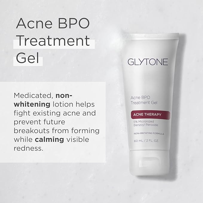 Glytone Acne BPO Treatment Gel - 5% Benzoyl Peroxide Spot Acne Treatment for Face - Cystic Breakout and Scar Medication - Non-Comedogenic Time-released Formula for Oily, Blemish-Prone Skin - 2 fl oz