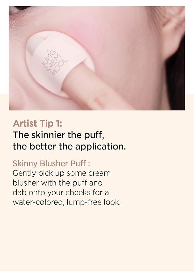 JUNG SAEM MOOL Skinny Tap Puff 3pcs, Mini Precision Puff for Concealer and Touch-Up, Ultra-Slim Fitting Makeup Sponge for Seamless Coverage Around Nose Eyes Lips, Travel-Friendly Korean Beauty Tool