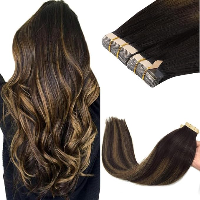 GOO GOO Tape in Hair Extensions Human Hair, 2/6/2 Balayage Dark Brown to Chestnut Brown, 20inch 100g 40pcs, Skin Weft Seamless Invisible, Silky Straight with Thick Ends, Remy Human Hair