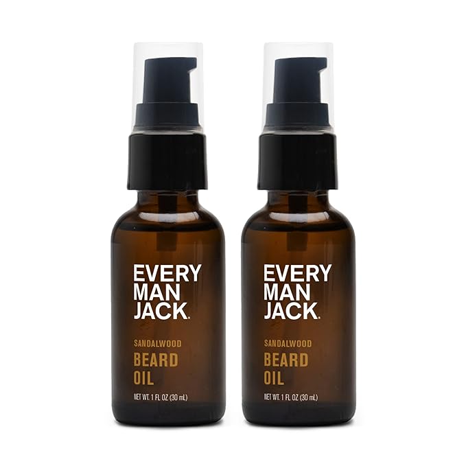 Every Man Jack Sandalwood Beard Oil - Moisturize & Soften Your Beard - Relieve Itch and Flakes - Made w/Naturally Derived Ingredients like Vitamin E, Argan Oil, and Borage Oil - 1 oz - 2 Pack