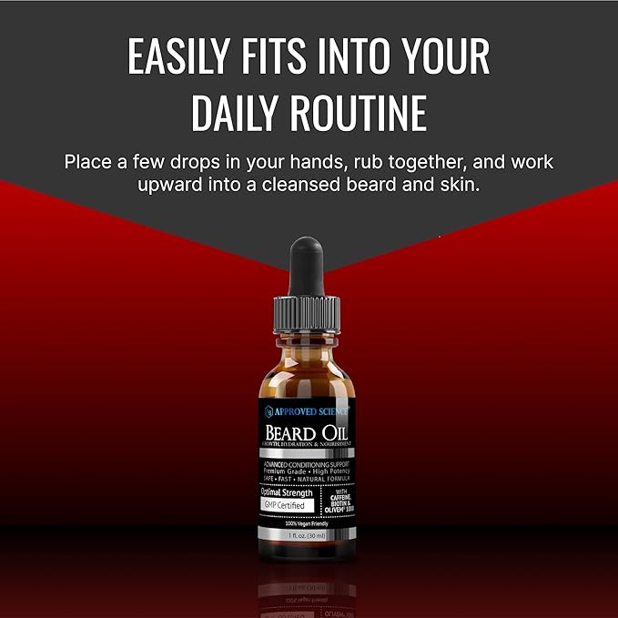 Approved Science® Beard Oil - Promotes Hair Growth and Combats Dryness - Jojoba, Argan, and Rosemary Oils -All Organic Formula - 1 Fl. OZ. - 3 Month Supply
