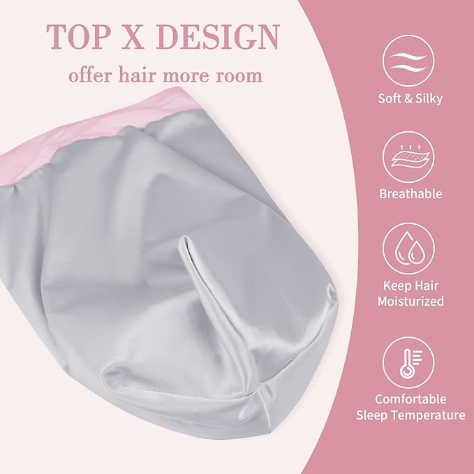 Fittia Long XL Silk Satin Bonnet for Braids, Dreadlocks for Curly Hair Sleeping, Large Silk Sleep Cap for Black Women Men Frizzy Hair