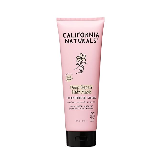 California Naturals Deep Repair Hair Mask, Paraben and Sulfate Free, Deep Conditioner for Dry, Damaged Hair, Vegan, Hydrating and Conditioning, For Curly, Frizzy, All Hair Types, 12 fl oz
