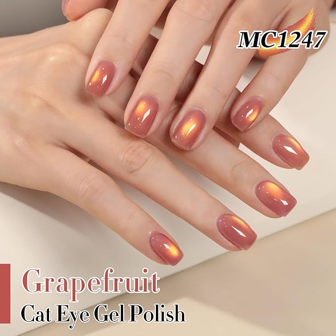 Double Rhythm Jelly Glass Cat Eye Gel Polish with Magnet 15ML Holographic Glitter Shimmer Translucent Sheer Color Magnetic Polish Salon DIY at Home (Grape Gold-MC1247)