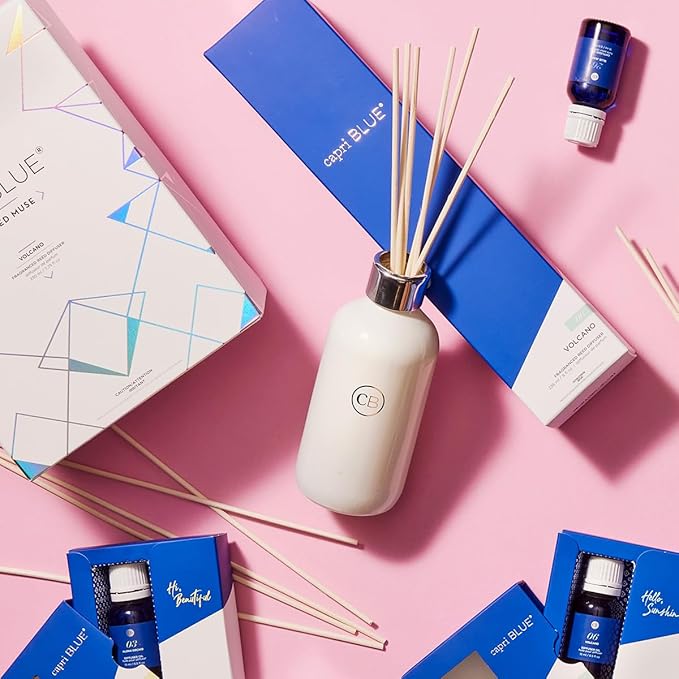 Capri Blue Volcano Reed Diffuser Set - Includes Reed Diffuser Sticks, Fragrance Oil, and Glass Bottle - Luxury Scented Room Freshener - White (8 fl oz)