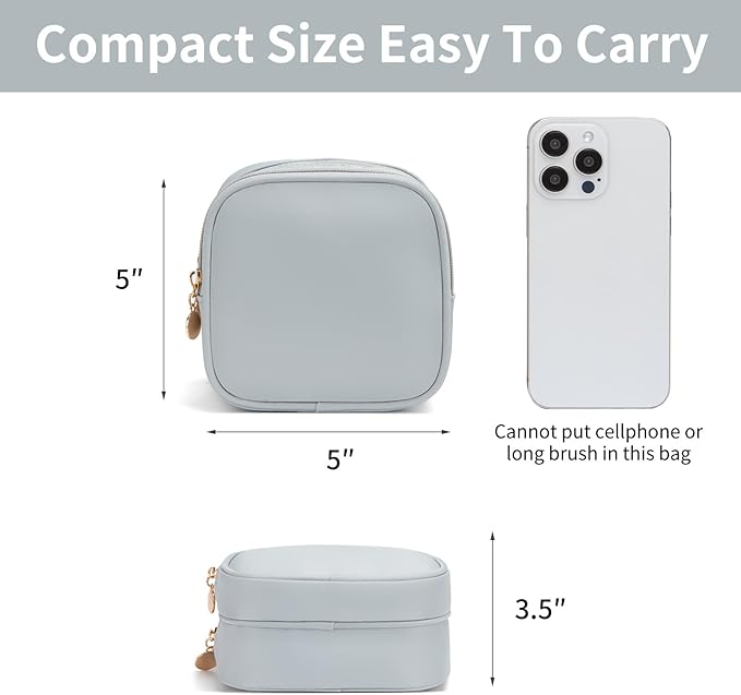 Small Makeup Pouch, Double Zipper Cosmetic Bag, Travel Makeup Bag, Cute Makeup Bag for Purse, Mini Toiletry Bag (Silver)