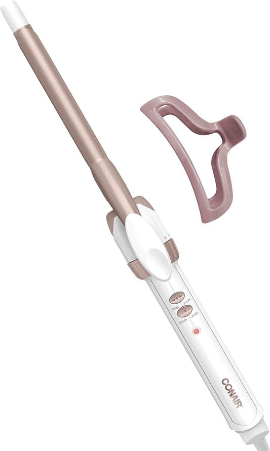 Conair Double Ceramic ½-Inch Curling Iron with Bonus Claw Clip, ½-Inch Barrel Creates Spiral Curls, Hair Curler for Use on Short to Medium Hair, White/Rose Gold