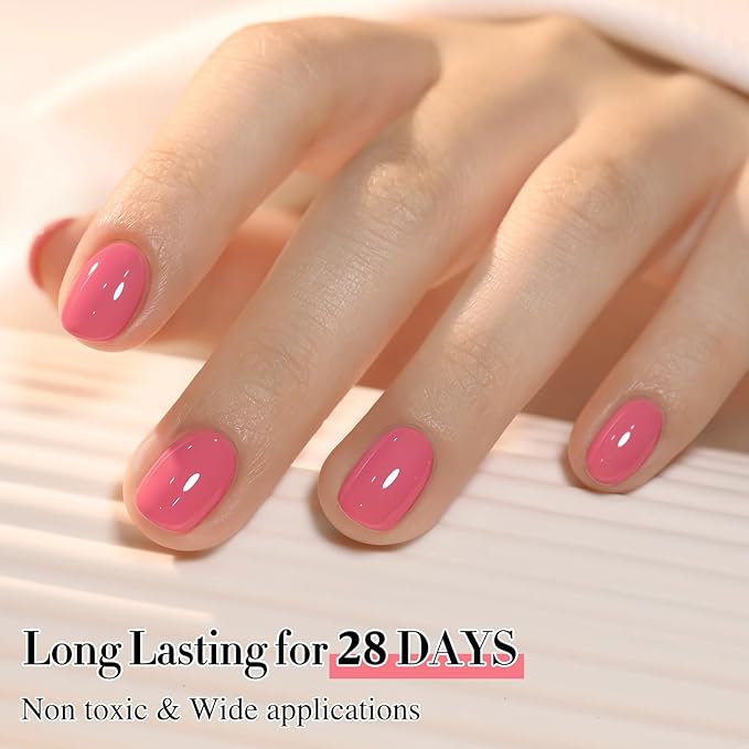 Double Rhythm 0.50 OZ Gel Polish Hema Free Same Color Same Bottle Golden Round Translucent Neutral Natural Milky 15 ML Jelly UV Polish Art DIY at Home (Pink Rose-C1473)