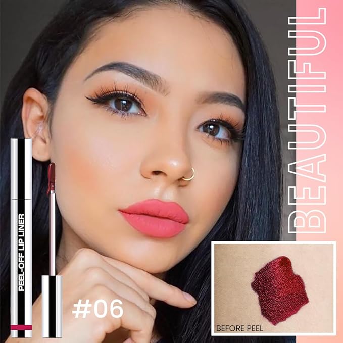 FeiCuiYun 2Pcs Peel Off Matte Liquid Lip Gloss Stain-Lip Liner with Tweezer, Peel Off Lip Stain, Long Lasting & Waterproof Lipstick Tattoo, Transfer-Proof Lip Gloss for All Skin Types (04#+06#, 2Pcs)