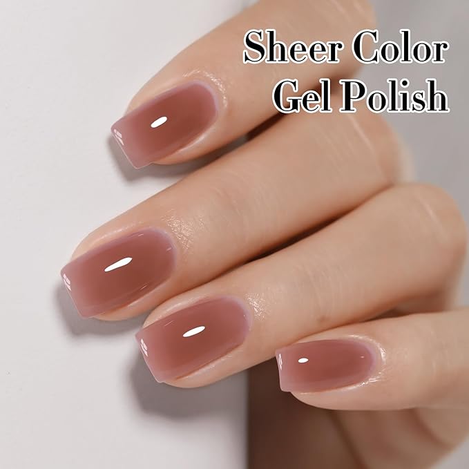 Double Rhythm 0.50 OZ Translucent Gel Polish Same Color Same Bottle Sheer Pastel Neutral Natural Milky 15 ML Jelly UV Nail Art DIY at Home (Red Brown-A1510)