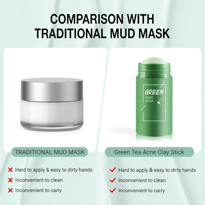 Green Tea Clay Mask Stick For Face, Blackhead Remover For Face, Deep Pore Cleansing, Moisturizing, Skincare Facial Mask for Refining Pores and Controlling Oil (Green Tea)