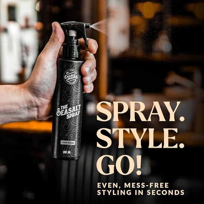 Charlemagne Sea Salt Spray for Men - 6.76 Fl Oz, Pack of 2 - Matte Finish Texturizing Hair Spray - Beach Waves & Hair Volume - Heat Protection