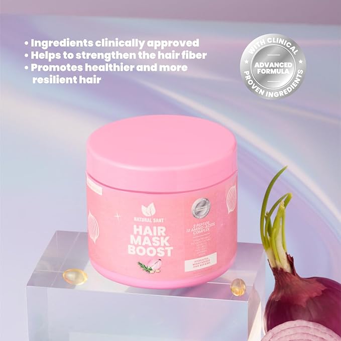 Natural sant Hair Mask with Onion, Rosemary and Argan Oil plus Collagen, 3 Peptides and 11 Amino Acid Complex for Strength and Growth