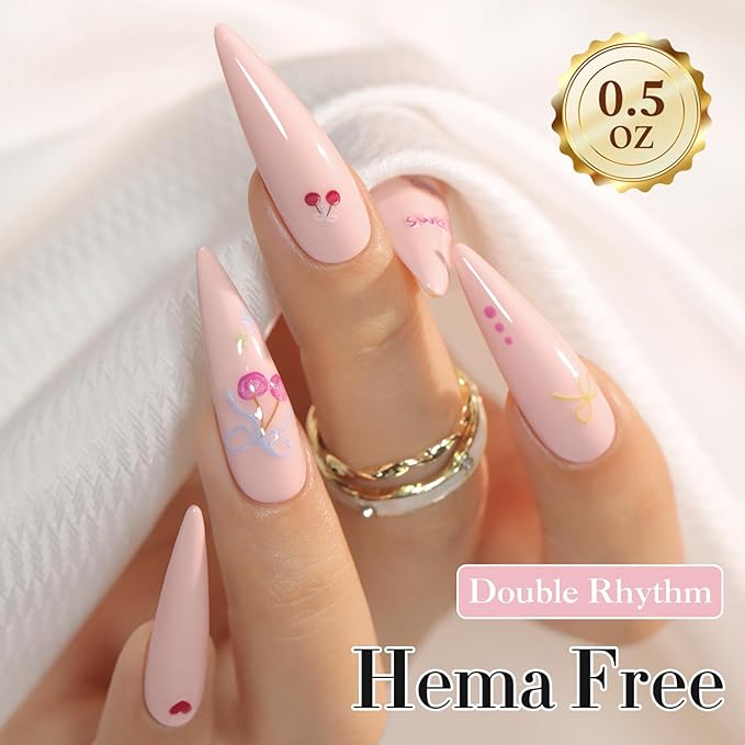 Double Rhythm 0.50 OZ Gel Polish Hema Free Same Color Same Bottle Golden Round Translucent Neutral Natural Milky 15 ML Jelly UV Polish Art DIY at Home (Nude Pink-C1332)
