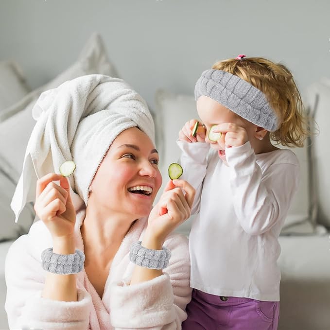 Face Washing Headband and Wristband Set of 2, Microfiber Spa Wristbands with Holder, Absorbent Wrist Scrunchies