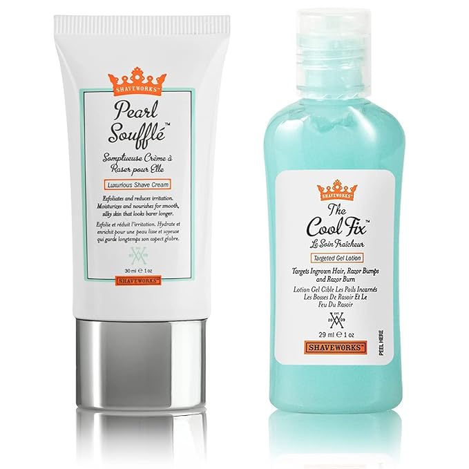 Shaveworks Get Smooth Duo, Post Waxing and Shaving Solution for Ingrown Hair, Razor Bumps and Razor Burns, The Cool Fix, 1 Fl Oz. and The Pearl Soufflé Shave Cream, 1 Fl Oz.