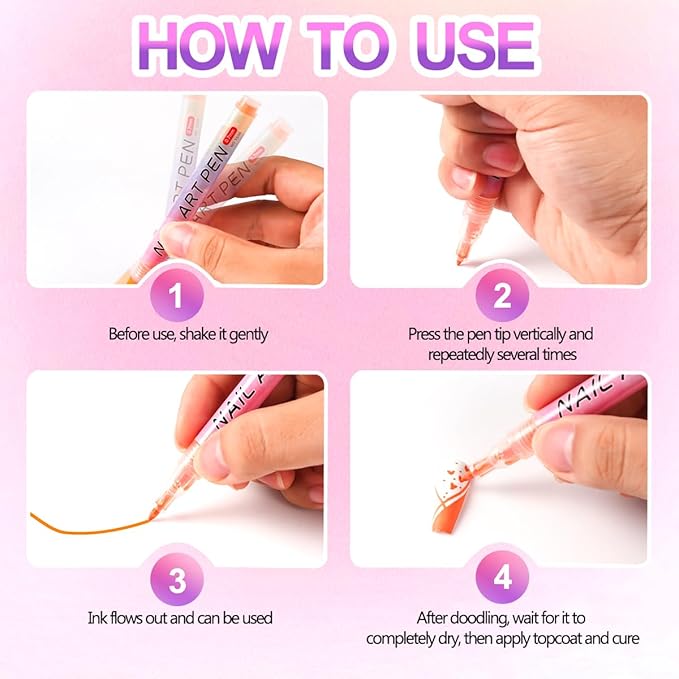 Nail Art Pens for Painting Nails, 12 Colors Nail Art Markers Gel Polish Pens Dotting Liner Brush for DIY Nail Design, Home & Salon Manicure Tools