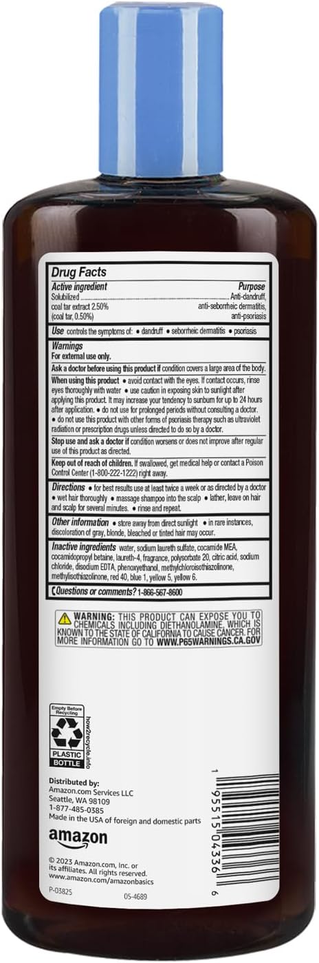Amazon Basics Therapeutic Plus Coal Tar Anti-Dandruff Shampoo 0.5%, 16 Fl Oz, Pack of 1