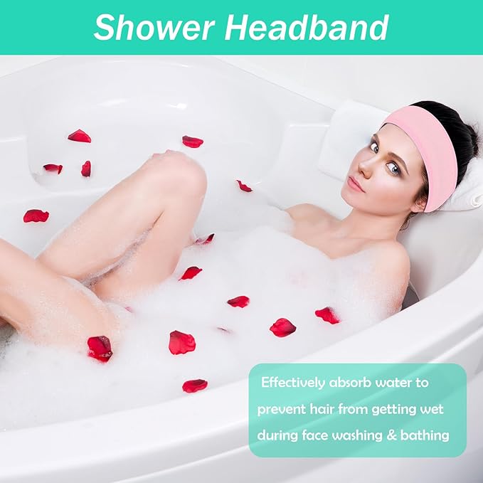 3 Pack Facial Spa Headband for Women - Adjustable, Non-Slip Terry Cloth Headband for Washing Face, Makeup, and Shower - Soft and Stretchable Hair Wrap