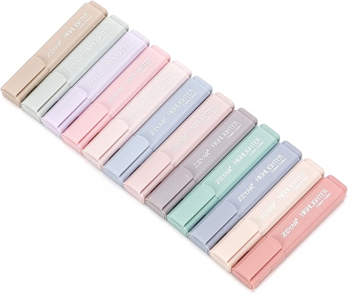 ZEYAR Highlighter Pen, Cream Colors Chisel Tip, Aesthetic Highlighter Marker, Water Based, Quick Dry, No Bleed, for Bible Study Notes School Office (12 Cream Colors)