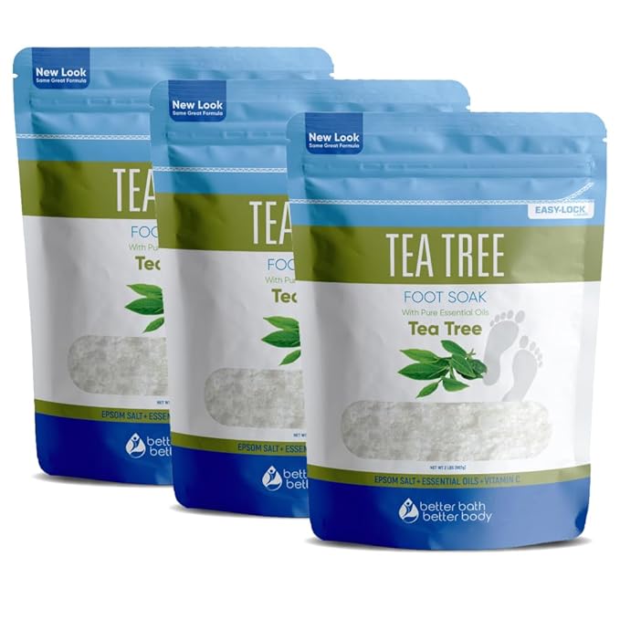 Tea Tree Foot Soak (3-Pack) Epsom Salt with Natural Tea Tree, Lavender and Eucalyptus Essential Oils Plus Vitamin C in BPA Free Pouch 6-Lbs Total
