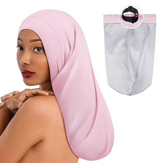 Fittia Long XL Silk Satin Bonnet for Braids, Dreadlocks for Curly Hair Sleeping, Large Silk Sleep Cap for Black Women Men Frizzy Hair