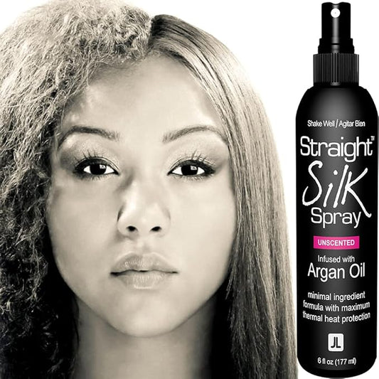 Straight Silk Spray with Moroccan Argan Oil Thermal Protector Spray | Hair Straightening & Detangler | Alcohol-Free | Heat Protectant up to 450°F | Flat-Iron | Blow-Dry | Unscented | MADE IN USA (6oz)