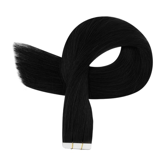 Full Shine Virgin Tape in Hair Extensions Color 1 Jet Black Tapes Extensions 14 Inch Remy Hair Extensions Tape in 25 Gram Double Sided Tapes Hair Extension 10 Pcs Long Lasting for Women