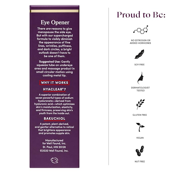 Womaness Eye Opener Under Eye Cream for Puffiness - Fine Lines and Dark Circles - Anti-Aging Treatment with Hyaluronic Acid, Bakuchiol Retinol Alternative and Cooling Applicator - 15ml