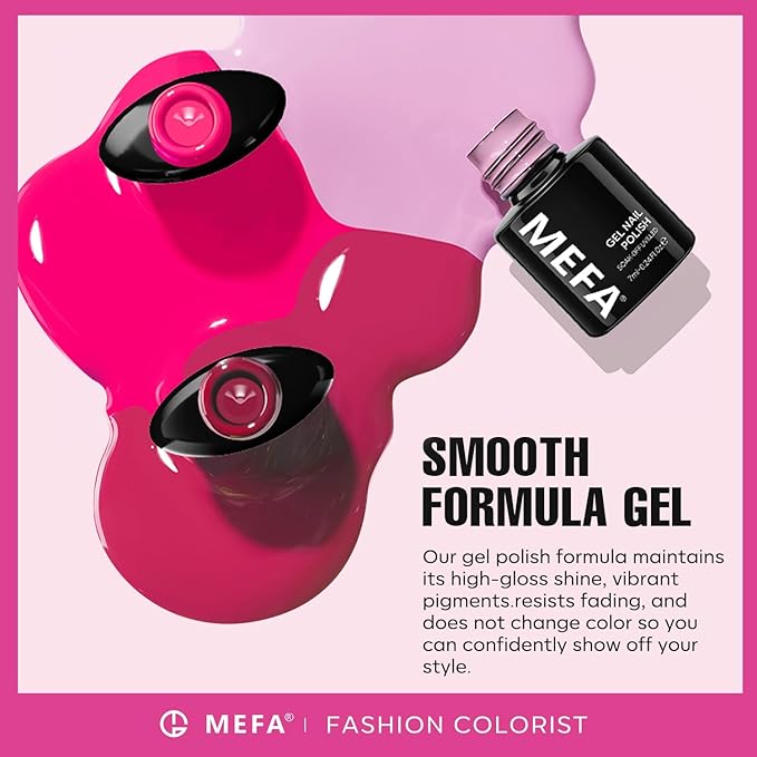 MEFA Pink Gel Nail Polish Set 6 Colors, Hot Pink Valentine's Day Shades Spring Neon Light Bright Magenta Electric Tones Craze Nail Art Design at Home DIY Decorations Manicure Kit Gifts for Women