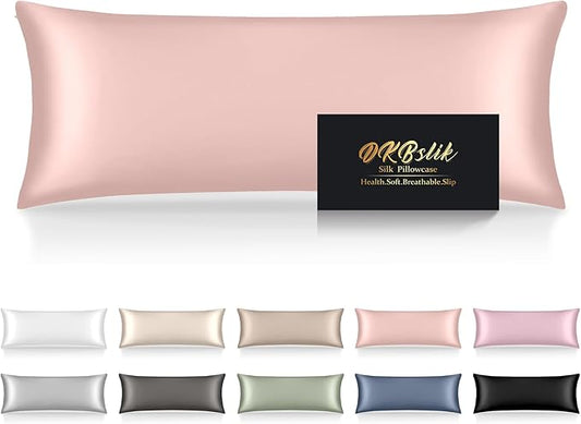 Silk Body Pillow Cases, Mulberry Silk Body Pillow Cover with Zipper, Smooth, Anti Acne, Cooling Sleep Both Sides Natural Silk Satin 20x54 Body Pillowcase, Gifts for Women Men, Coral