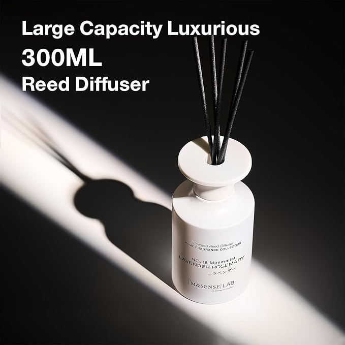 M&SENSE Reed Diffuser Set, 10.14 fl oz Large Reed Diffuser, Lavender Rosemary Scented with Natural Essential Oils, Long Lasting with 7 Sticks, Non-Toxic Home Fragrance Reed Diffuser for Bedroom