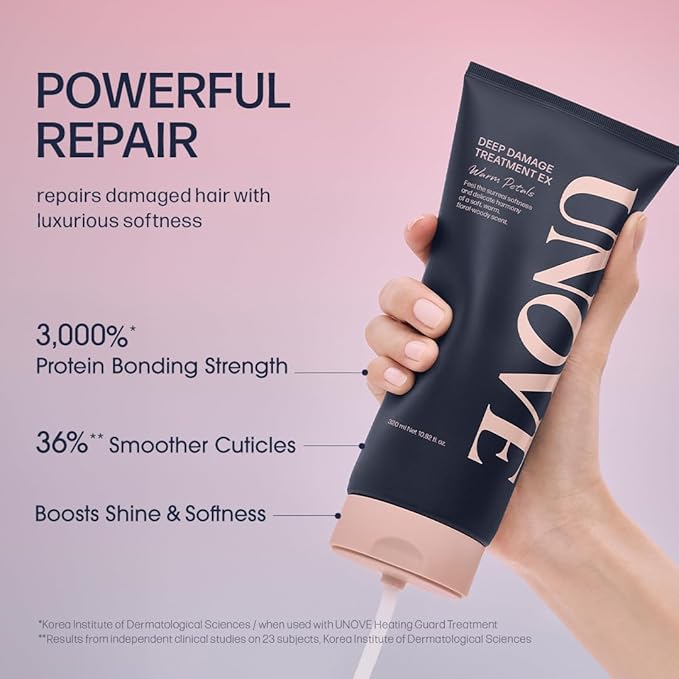 UNOVE Deep Damage Treatment Ex - Protein Hair Treatment & Hair Mask for Damaged Hair | Deep Conditioning & Keratin Hair Mask for Dry, Frizzy Hair | Korean Hair Care | Warm Petal, 10.82 fl oz