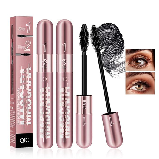 2 in 1 Double-effect 4D Curling Black Mascaras,Waterproof & Smudge Proof Lash Extensions Stereo Lengthening Mascara For Women,Quick-Not Sticky Long Lasting Charming No Clumping(2Pcs) B