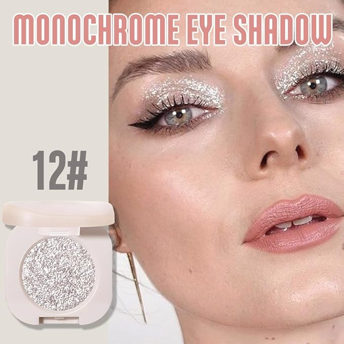 2Pcs Glitter Shimmer Sparkle Eyeshadow Palette Makeup for Green Blue Eyes, Light Brown&Sliver Glitter Shimmer eyeshadow Palette, Cream Iridescent Single Monochrome Eye Shadow Makeup