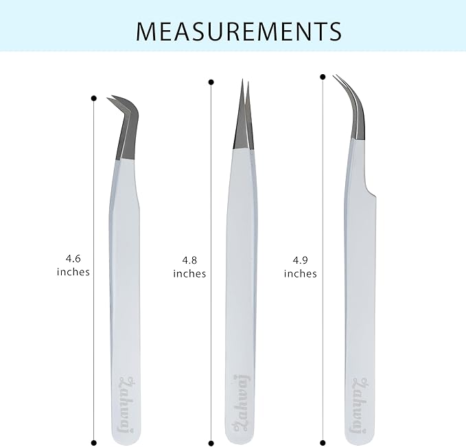 Lash Tweezers for Eyelash Extensions, Set of 3 - Volume, J Curved, Isolation Tweezers with Fiber Tips in White Colors, Ideal for Mega, Volume & Russian Lashes